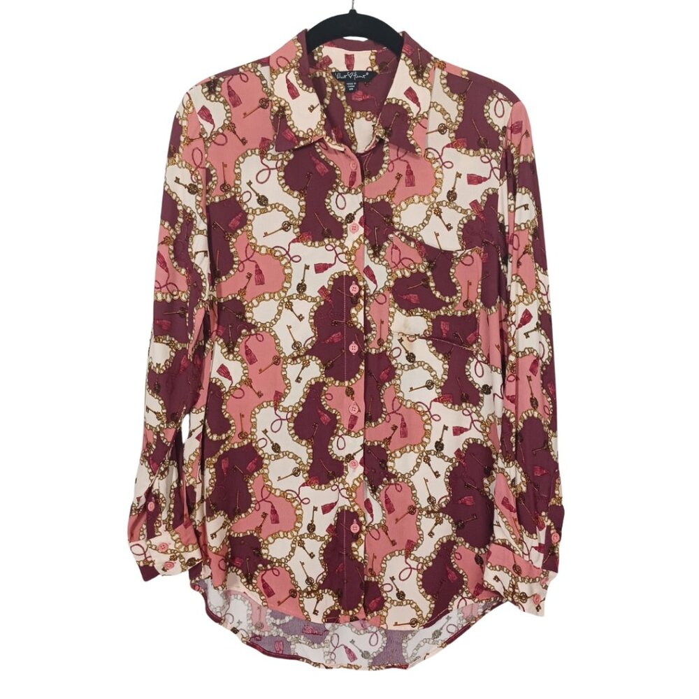 Velvet Heart Pink and Brown Chain Print Button Down Shirt